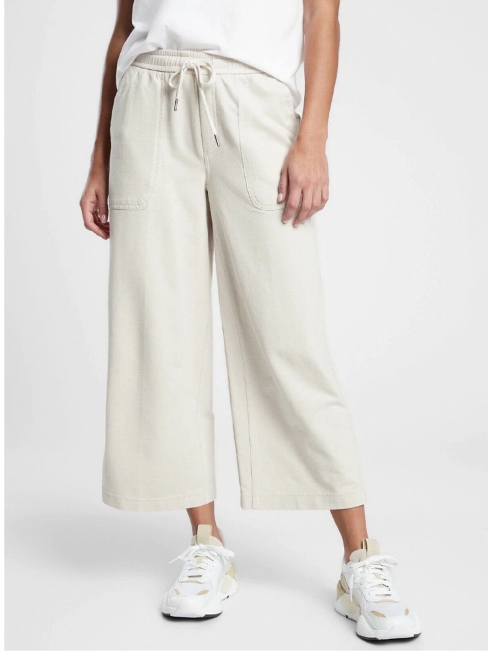 Athleta Heathered Oatmeal Farallon Wide Leg Cropped Pant size 12